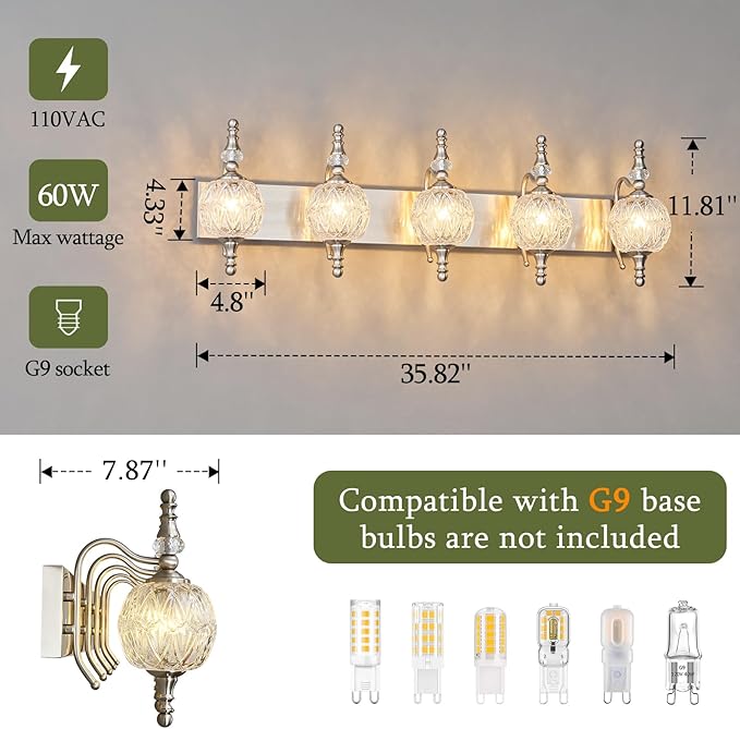 Modern Crystal Bathroom Vanity Lights Fixtures Over Mirror Brushed Nickel - Image 4