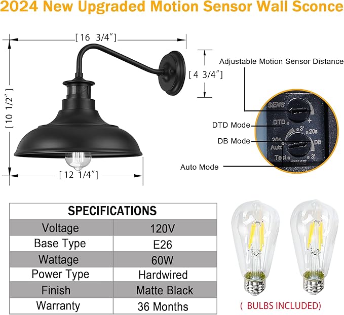 Dusk to Dawn Motion Activated Sensor Gooseneck Outdoor Wall Light Fixture - Image 7