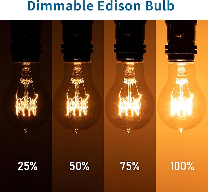 Warm Incandescent Light Bulbs 60 Watt, A19/A60 Vintage Style Edison Bulbs E26 - Image 3