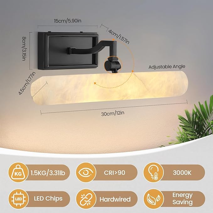Alabaster Bathroom Vanity Light, 12in Modern Spanish Marble LED Bathroom Light - Image 3