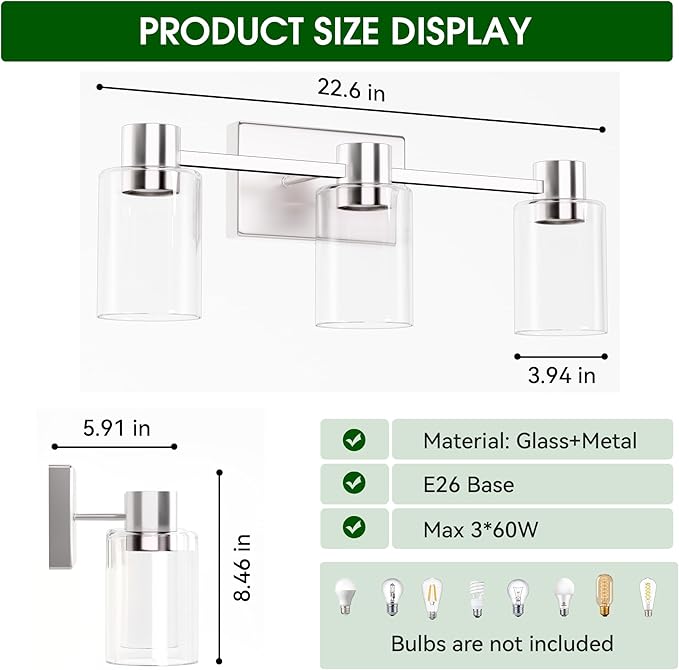 3-Light Brushed Nickel Wall Sconces - Image 5