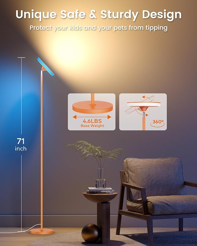 UFO Floor Lamp 71in, Upgraded 42W 3700LM LED Torchiere Floor Lamps - Image 6