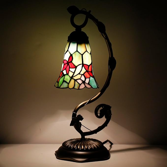 Tiffany Lamp Stained Glass Desk Reading Bedside Light, Metal Leaf Table Lamp - Image 5