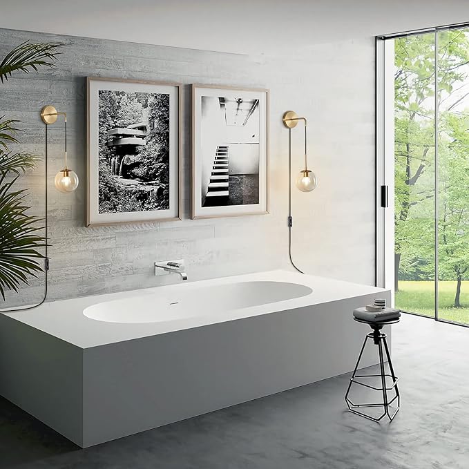 KCO Lighting Modern Plug in Wall Sconce Set of 2 Gold Glass Globe Bathroom Wall - Image 8