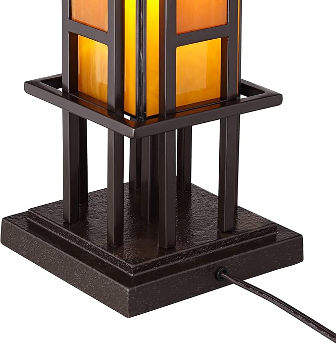 Robert Louis Tiffany Prairie Style Mission Rustic Pillar Accent Table Lamp - Image 5
