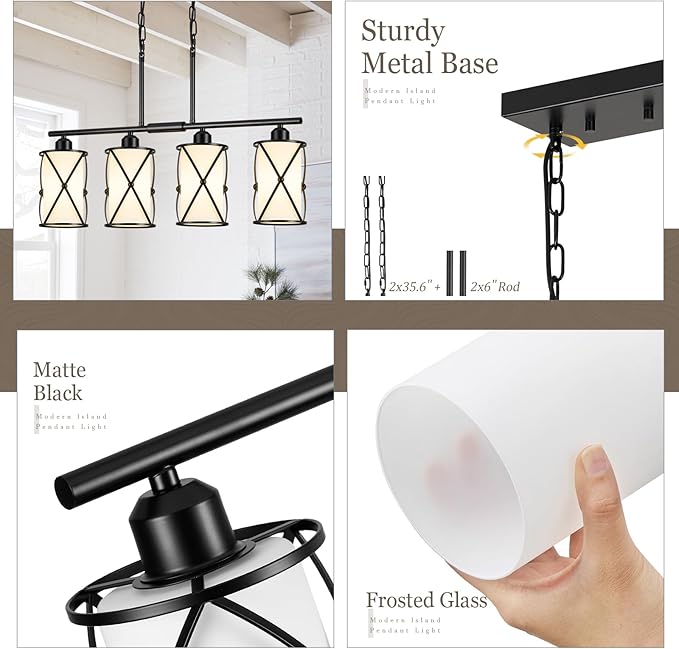4-Light Kitchen Island Lighting, Modern Black Linear Dining Room Light Fixtures - Image 2