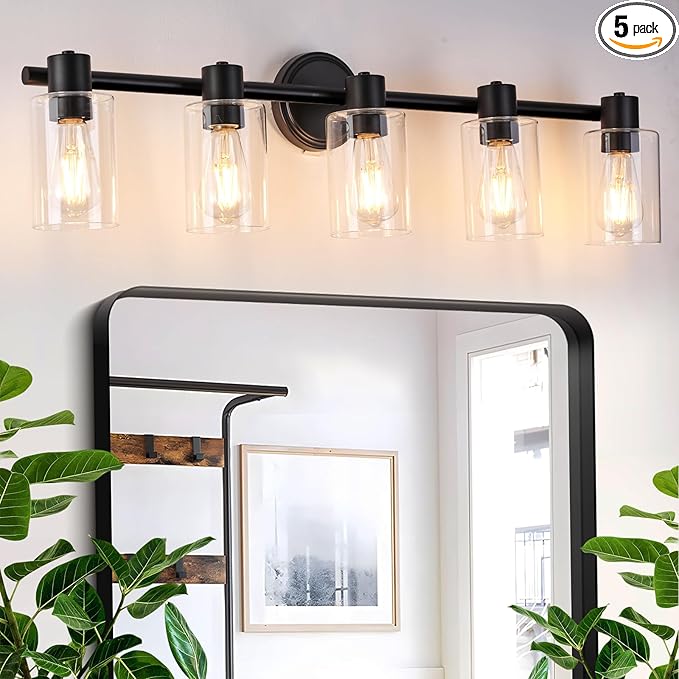 5 Light Bathroom Wall Light Fixtures Black Bathroom Wall Sconce by ALAISLYC