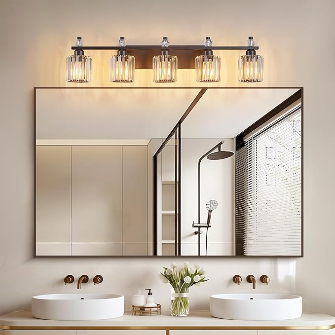 Bathroom Vanity Lights 5-Light Sand Black Modern Crystal Vanity Light Fixtures - Image 6