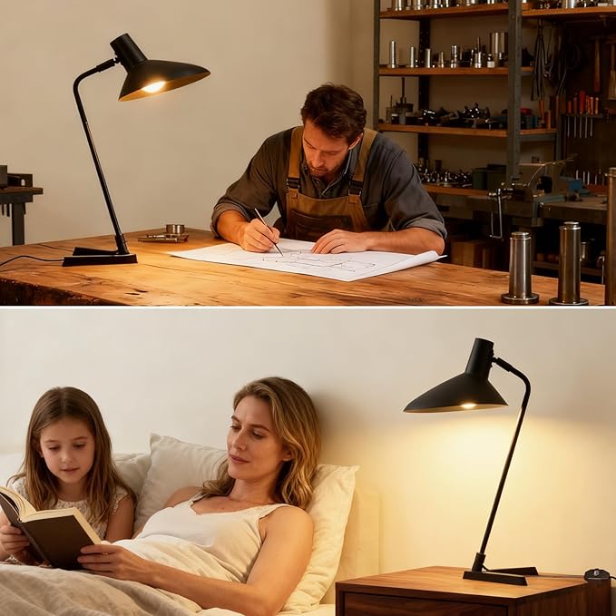 Industrial Desk Lamp Metal Modern Table Lamp 22", Adjustable Neck - Image 6