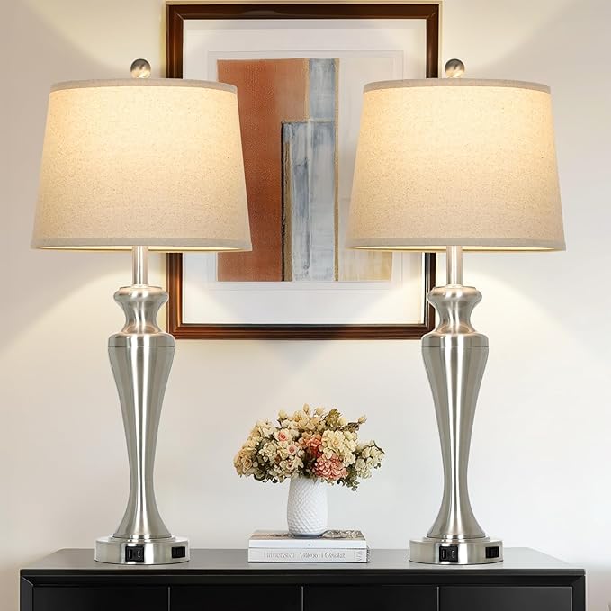 30" Silver Table Lamps Set of 2, 3-Way Dimmable Touch Living Room Lamp - Image 2