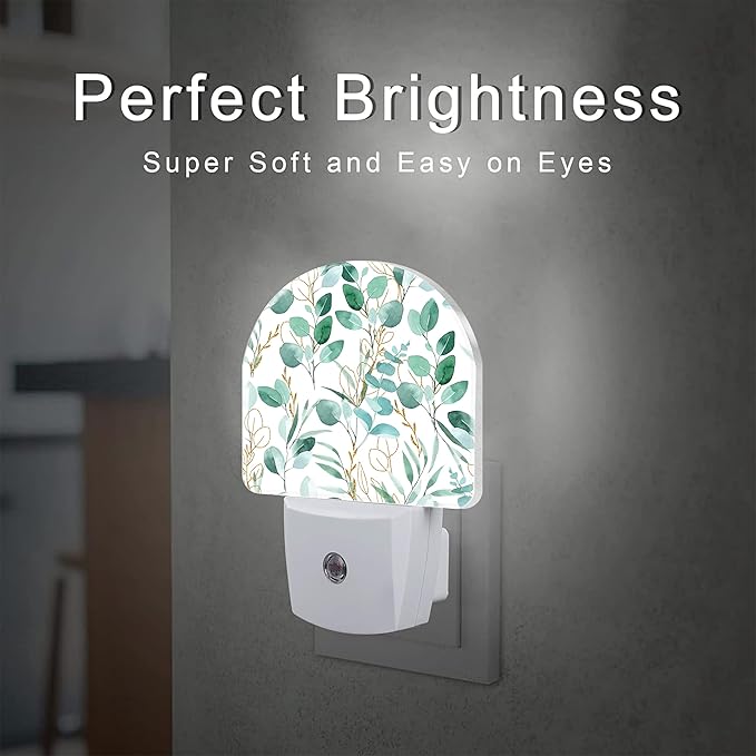 Green and Gold Eucalyptus Leaves Night Light Plug into Wall, Watercolor - Image 2