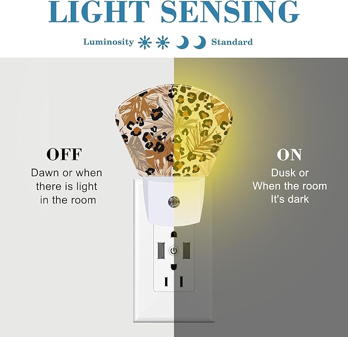 Abstract Leopard Tropical Leaves Night Light Plug into Wall, Camouflage Spots - Image 2