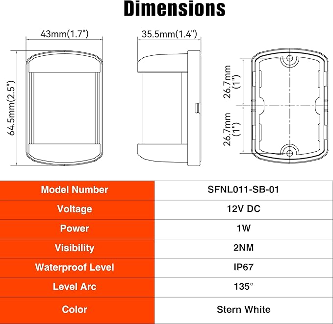 SEAFLO 11 Series Mini Sized LED White Stern Navigation Light – 12V, IP67 - Image 9