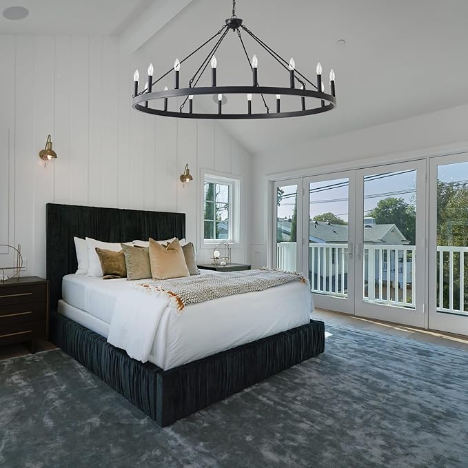 53 Inch Large Black Wagon Wheel Chandelier 18-Light Farmhouse Wagon Wheel - Image 5
