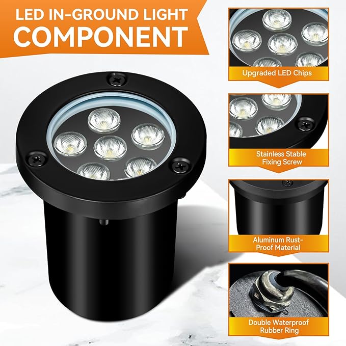 6W LED Landscape Lights, 110V 120V Well Lights IP68 Waterproof 5500k Cool White - Image 3