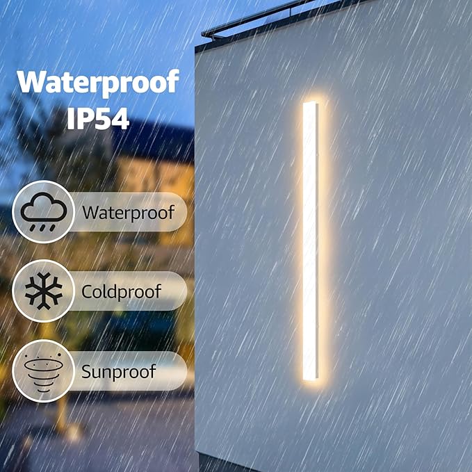 2 Pack 47.25inch Long Outdoor White Wall Lights 35W 3000K Modern Porch Lights - Image 2