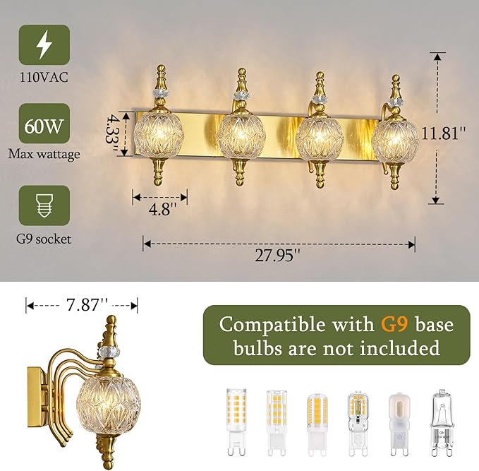 Modern Crystal Bathroom Vanity Lights Fixtures Over Mirror Gold Vintage - Image 4