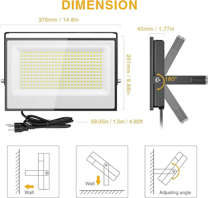 Onforu 300W Flood Lights Outdoor, 30000lm Bright LED Work Light - Image 7
