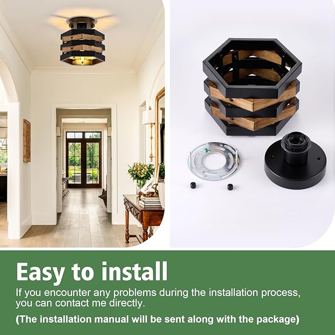 Farmhouse Flush Mount Ceiling Light, 1-Light Hallway Light Fixtures Ceiling - Image 7