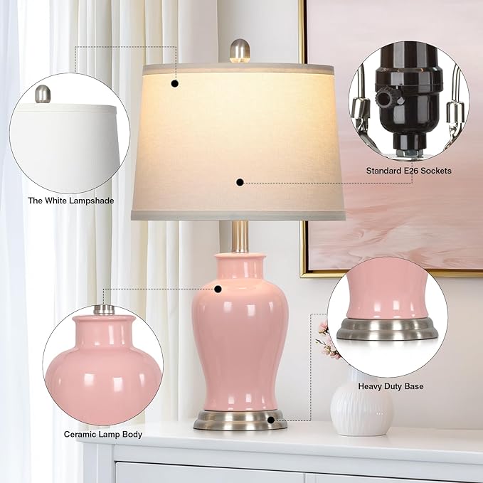 23" Pink Ceramic Table Lamps for Living Room, Modern Ceramic Lamps - Image 4