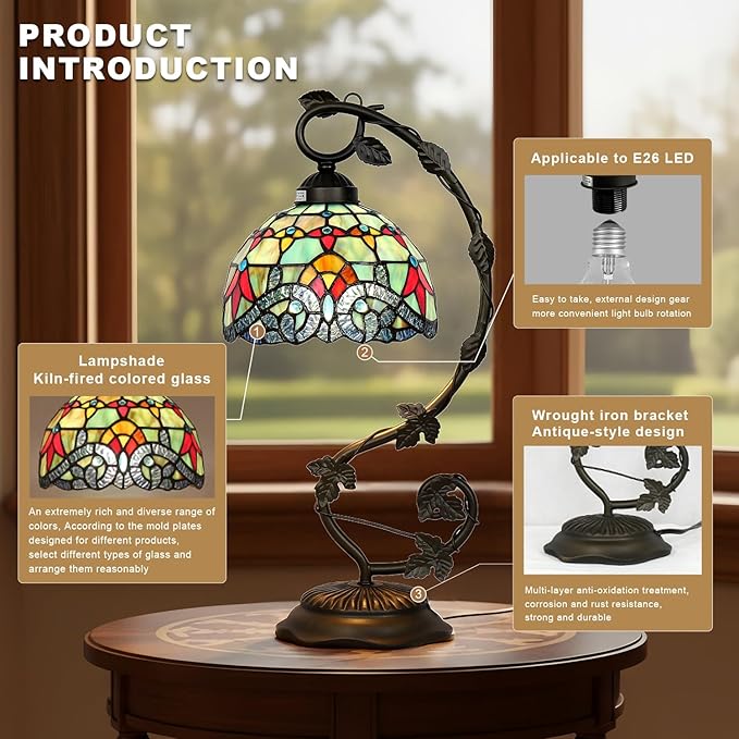 Stained Glass Lamp, Vintage Table Lamp, Living Room, Study（Baroque） - Image 5
