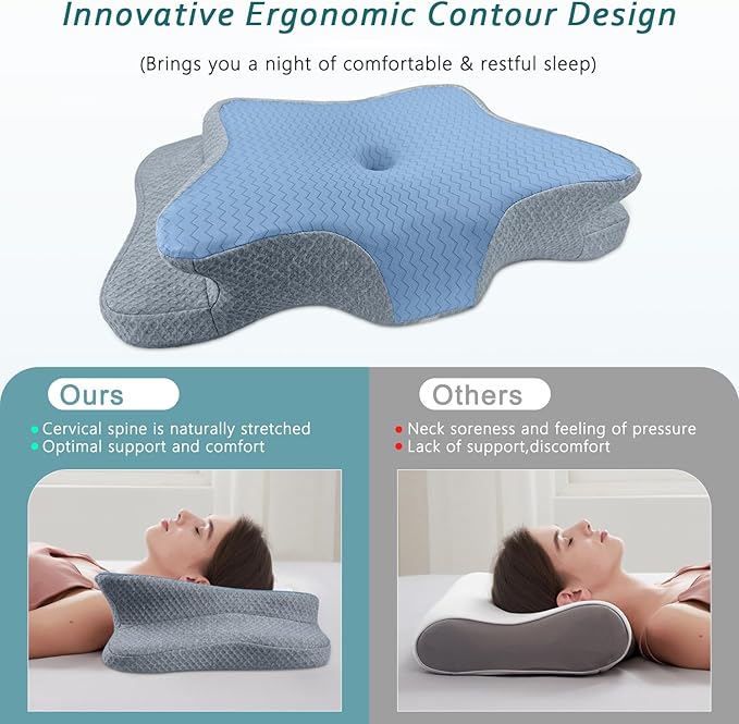 Cervical Pillow for Neck Pain Relief, Memory Foam Pillow, Ergonomic Contour Bed - Image 3