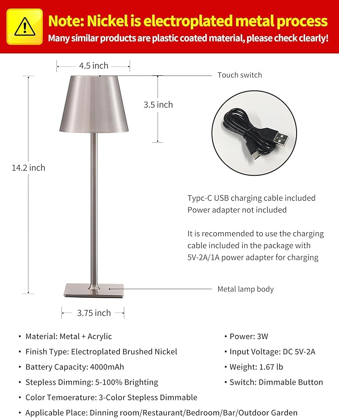 KDG 2 Pack Cordless Table Lamp, Portable LED Desk Lamp, 4000mAh Battery Operated - Image 4