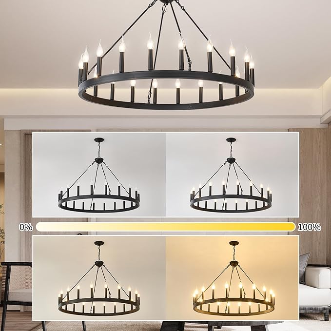 Black Wagon Wheel Chandelier 40 inch, 20-Light Farmhouse Wagon Wheel - Image 8