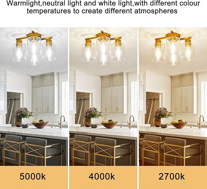 4 Light Semi Flush Mount Ceiling Light Brushed Gold Kitchen Lighting Fixtures - Image 8