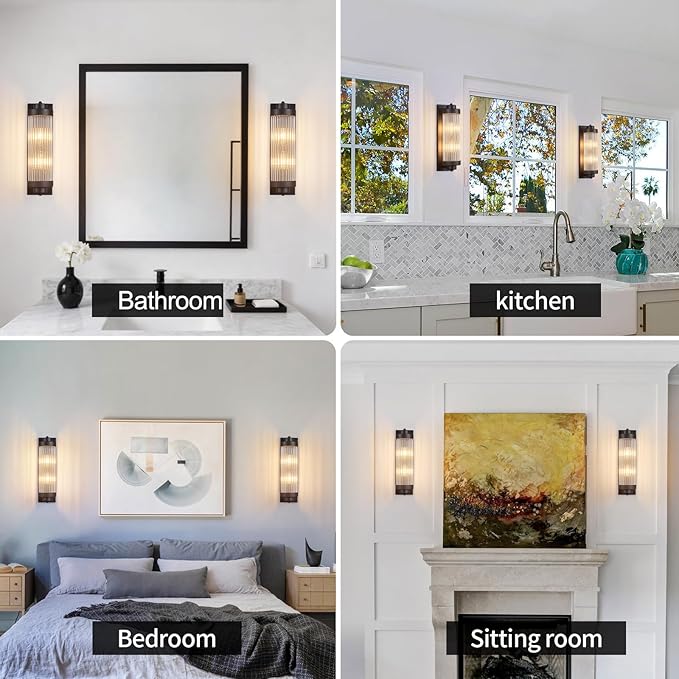 Black Wall Sconces with Crystal Glass Strip Bathroom Sconces Modern Wall Lights - Image 5