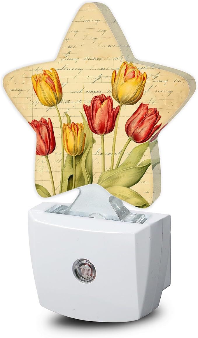 Vintage Tulips Nightlight, Spring Flowers Star Night Lights Plug into Wall by SNOWMOLLE