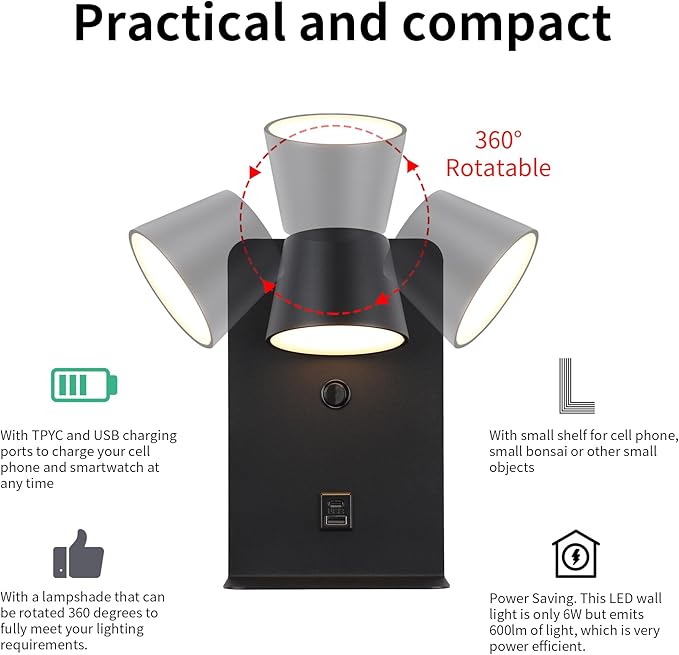Modern LED Plug in Wall Sconce, Dimmable Wireless Wall Light Fixtures - Image 5