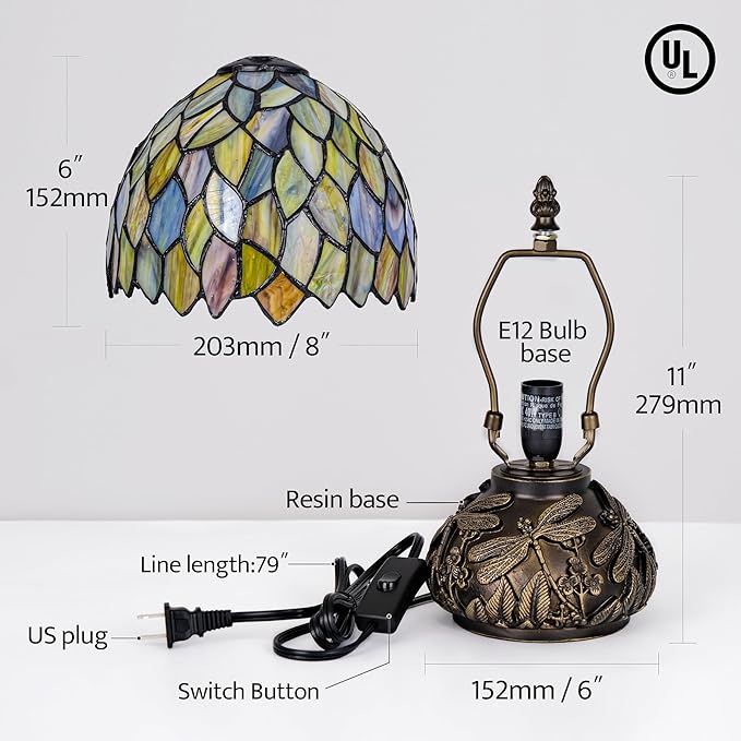 Tiffany Style Table Lamp, Stained Glass Gradient Green Wisteria Desk Lamp - Image 9