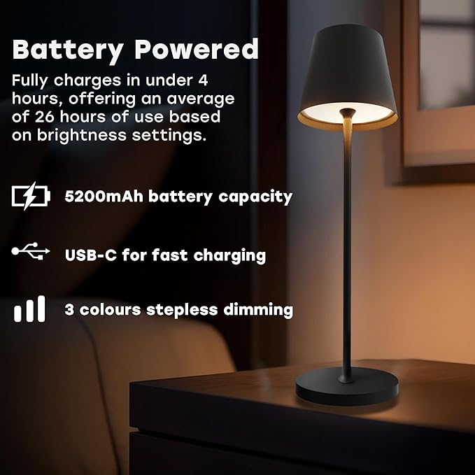 2 Pack Cordless Table Lamp, Portable LED Desk Lamp, 5200mAh Battery Operated - Image 6