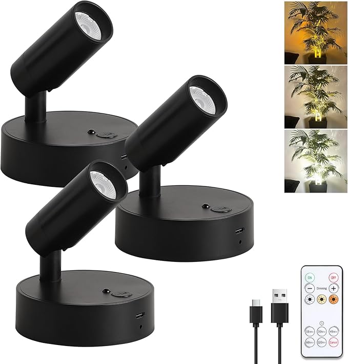 JOOSENLUX Spot Lights Indoor 3-Pack Wireless Rechargeable LED Rechargeable by HOME