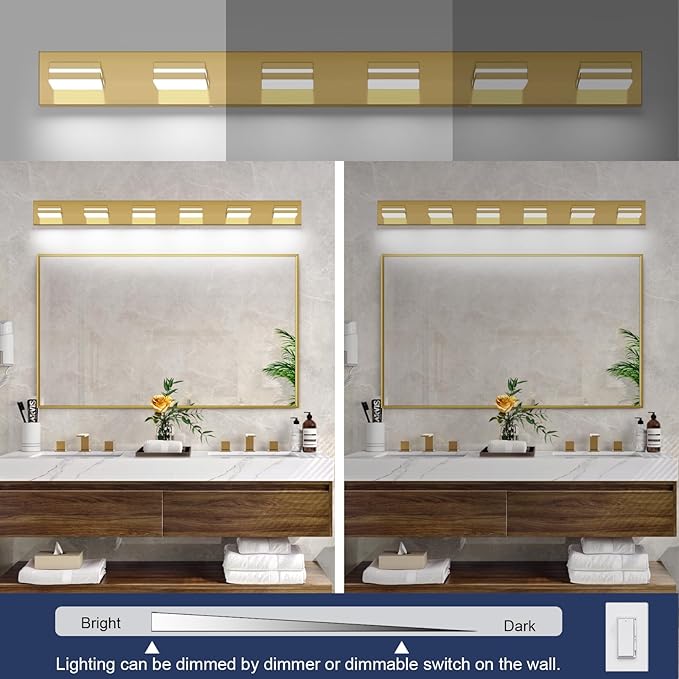 SineRise LED Modern Bathroom Vanity Light Fixtures, Brass Modern Acrylic - Image 5