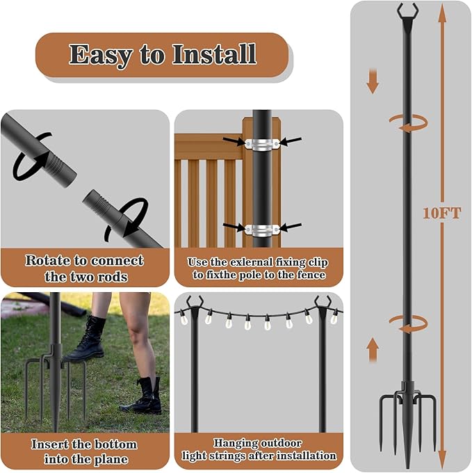 6 Pack String Light Poles, Metal Poles - Image 7