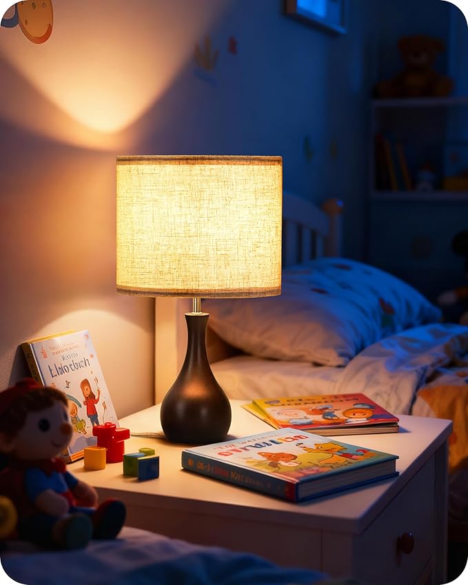 Small Table Lamp, 14.2" Cute Little Desk Lamp, Wood Bedside Lamp - Image 3