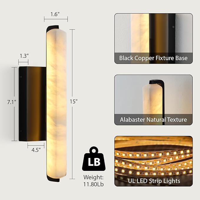 Alabaster Wall Sconces Set of Two, 15in Black Alabaster Sconce, Modern Spanish - Image 2