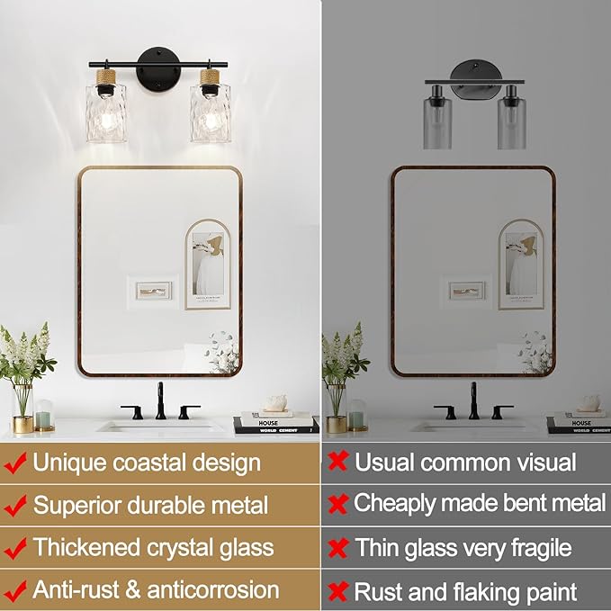 2025 Upgrade Bathroom Light Fixtures, 2-Light Coastal Vanity Lights - Image 2