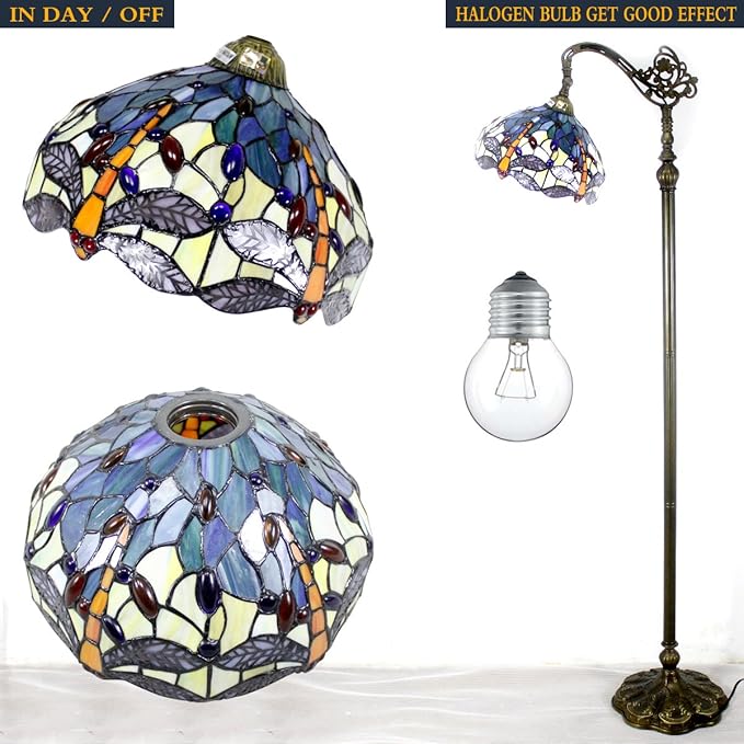 WERFACTORY Tiffany Floor Lamp Sea Blue Yellow Stained Glass Dragonfly Arch Lamp - Image 9