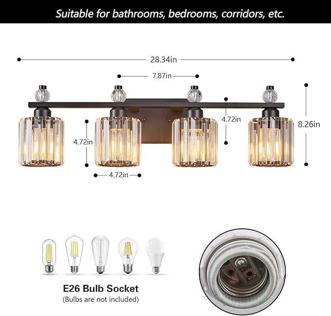 Bathroom Vanity Lights 4-Light Sand Black Modern Crystal Vanity Light Fixtures - Image 5