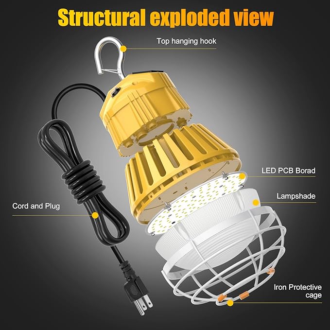 LED Temporary Work Light 80W, 10400LM 5000K Portable Hanging Construction Light - Image 7