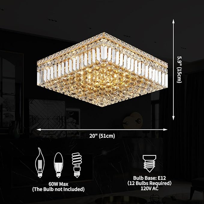 12-Lights Gold Crystal Flush Mount Ceiling Light Fixtures, Elegant Crystal - Image 3