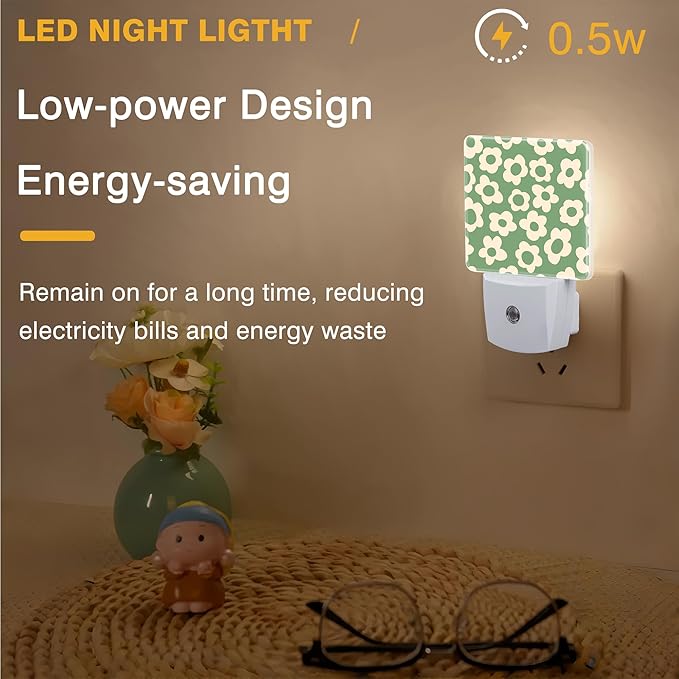 Night Light Green Groovy Flower Night Lights Plug into Wall Smart Dusk to Dawn - Image 5