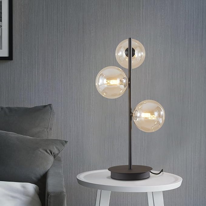Modern Globe Table Lamp, Mid Century 3 Lights Black Bedside Lamp - Image 6