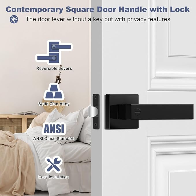 Estmoon 2 Pack Privacy Door Levers Door Handle Matte Black Interior Door Knobs - Image 4