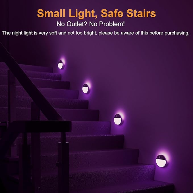 2 Pack Purple Battery Night Light, Motion Activated Night Light, 2.6" Small - Image 2
