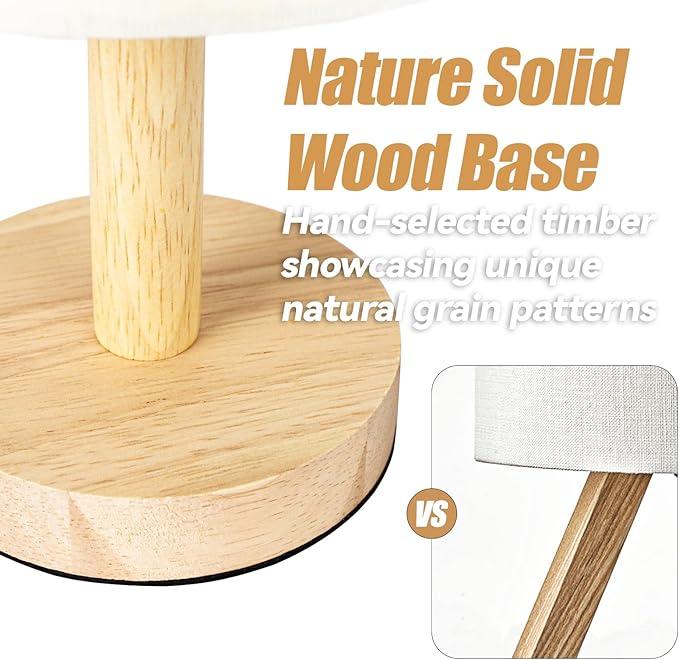 Small Table Lamp for Bedroom, Nightstand Lamp Linen Lampshade Bedroom Wood Base - Image 6