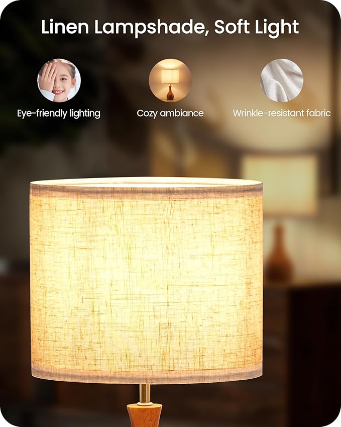 Wood Table Lamps Set of 2, Small Bedside Lamp - Image 4